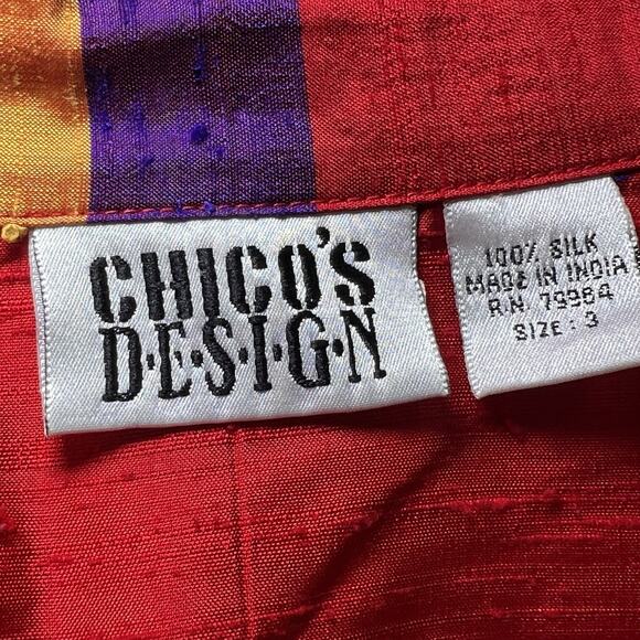 Chico’s Design 100% Silk Jacket Size 3 (XL) Red Purple Striped Button Top VTG - Picture 12 of 12